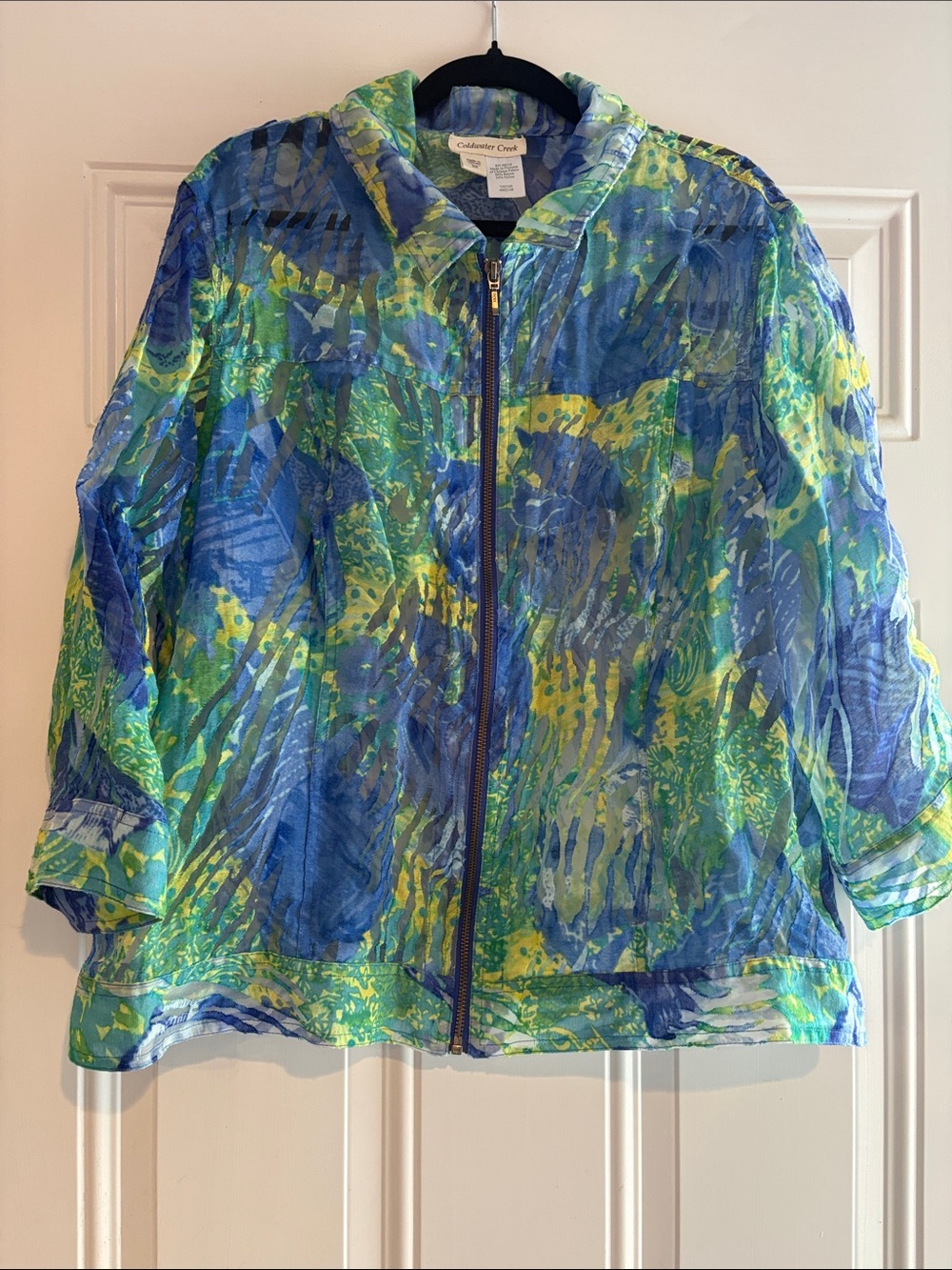 Coldwater Creek Blue and Green Printed Zip Jacket